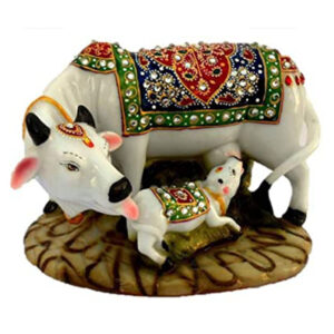 Cow and Calf Staute of Marble Dust Polyresin for Home Decor